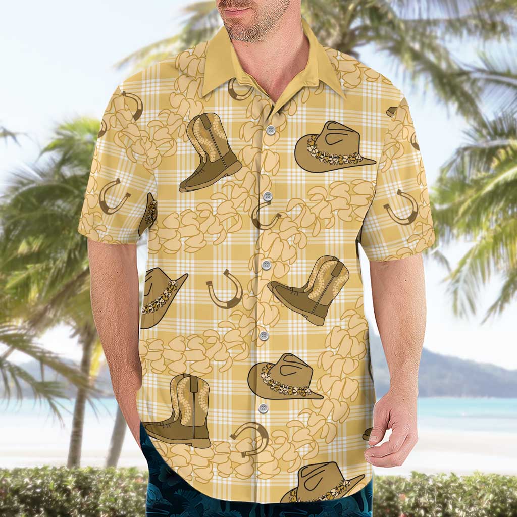 Yellow Palaka Hawaii Cowboy Hawaiian Shirt Puakenikeni Lei Paniolo Papale Seamless Vibes LT14 - Polynesian Pride