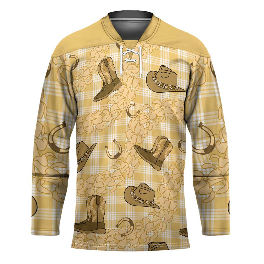Yellow Palaka Hawaii Cowboy Hockey Jersey Puakenikeni Lei Paniolo Papale Seamless Vibes LT14 Unisex Yellow - Polynesian Pride