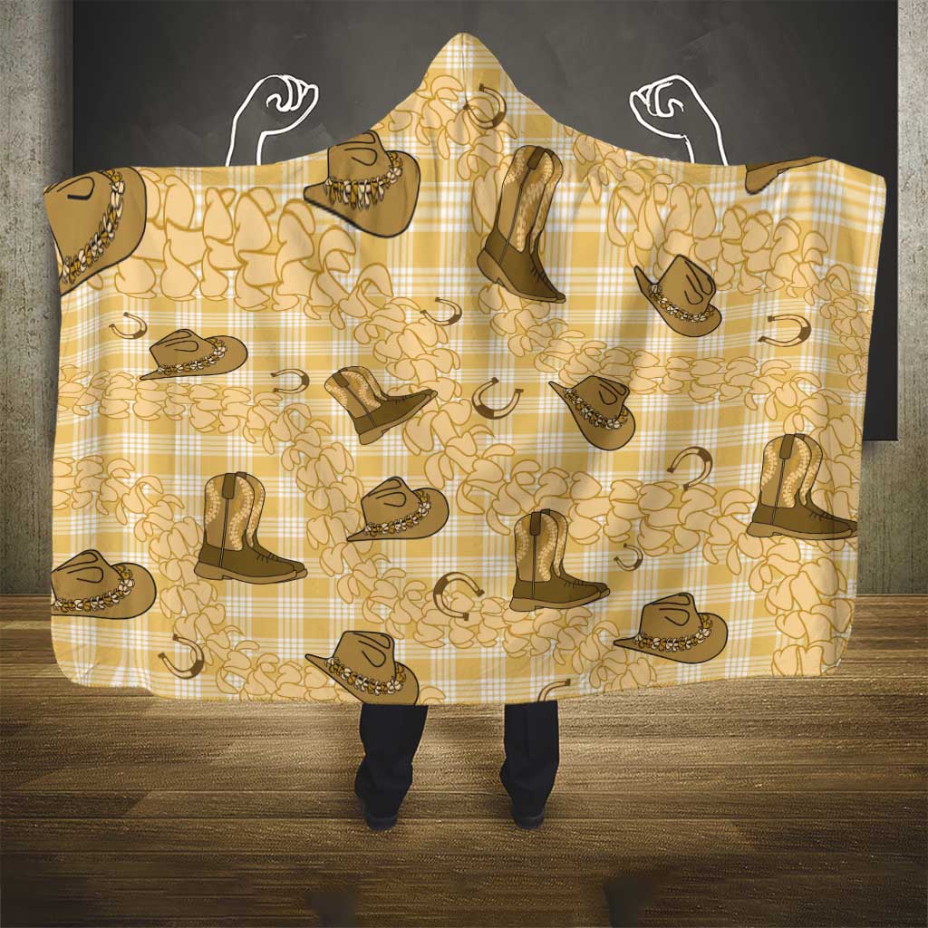 Yellow Palaka Hawaii Cowboy Hooded Blanket Puakenikeni Lei Paniolo Papale Seamless Vibes LT14 - Polynesian Pride