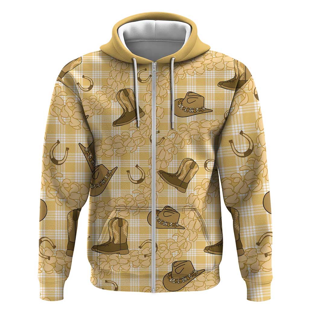 Yellow Palaka Hawaii Cowboy Hoodie Puakenikeni Lei Paniolo Papale Seamless Vibes LT14 Zip Hoodie Yellow - Polynesian Pride