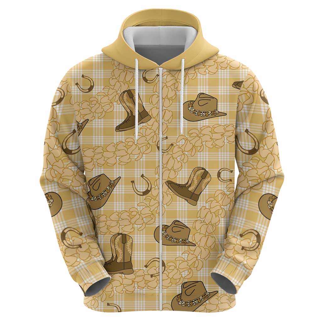 Yellow Palaka Hawaii Cowboy Hoodie Puakenikeni Lei Paniolo Papale Seamless Vibes LT14 - Polynesian Pride