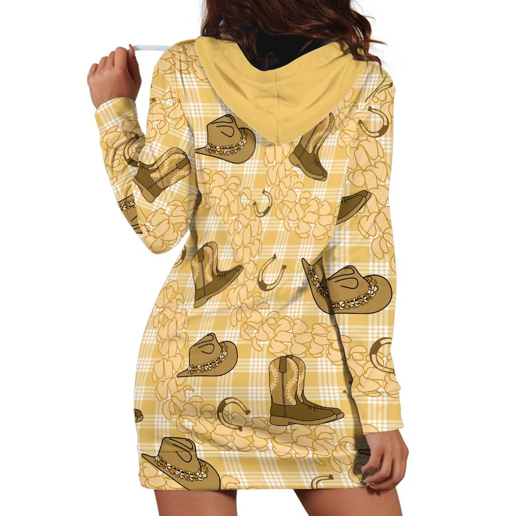 Yellow Palaka Hawaii Cowboy Hoodie Dress Puakenikeni Lei Paniolo Papale Seamless Vibes LT14 - Polynesian Pride