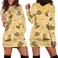 Yellow Palaka Hawaii Cowboy Hoodie Dress Puakenikeni Lei Paniolo Papale Seamless Vibes LT14 - Polynesian Pride