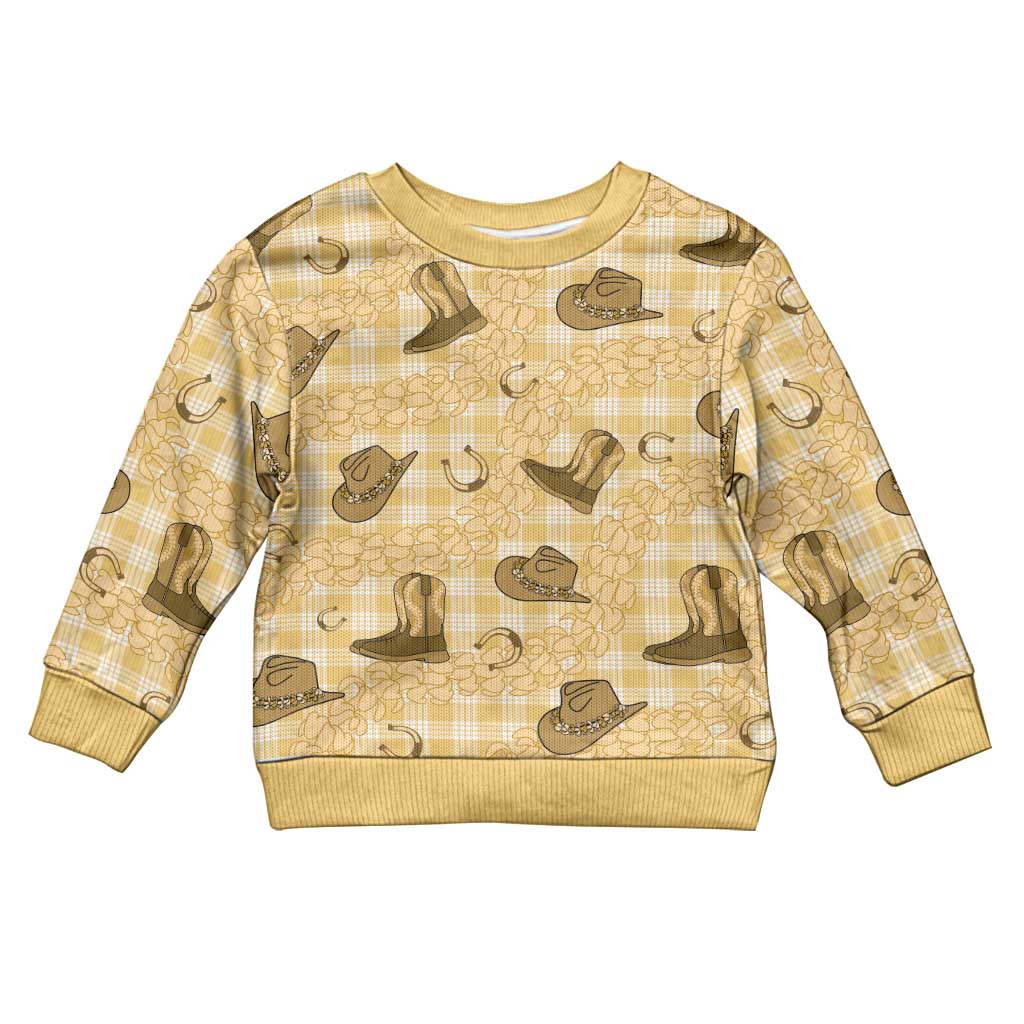 Yellow Palaka Hawaii Cowboy Kid Ugly Christmas Sweater Puakenikeni Lei Paniolo Papale Seamless Vibes LT14 Kid Yellow - Polynesian Pride