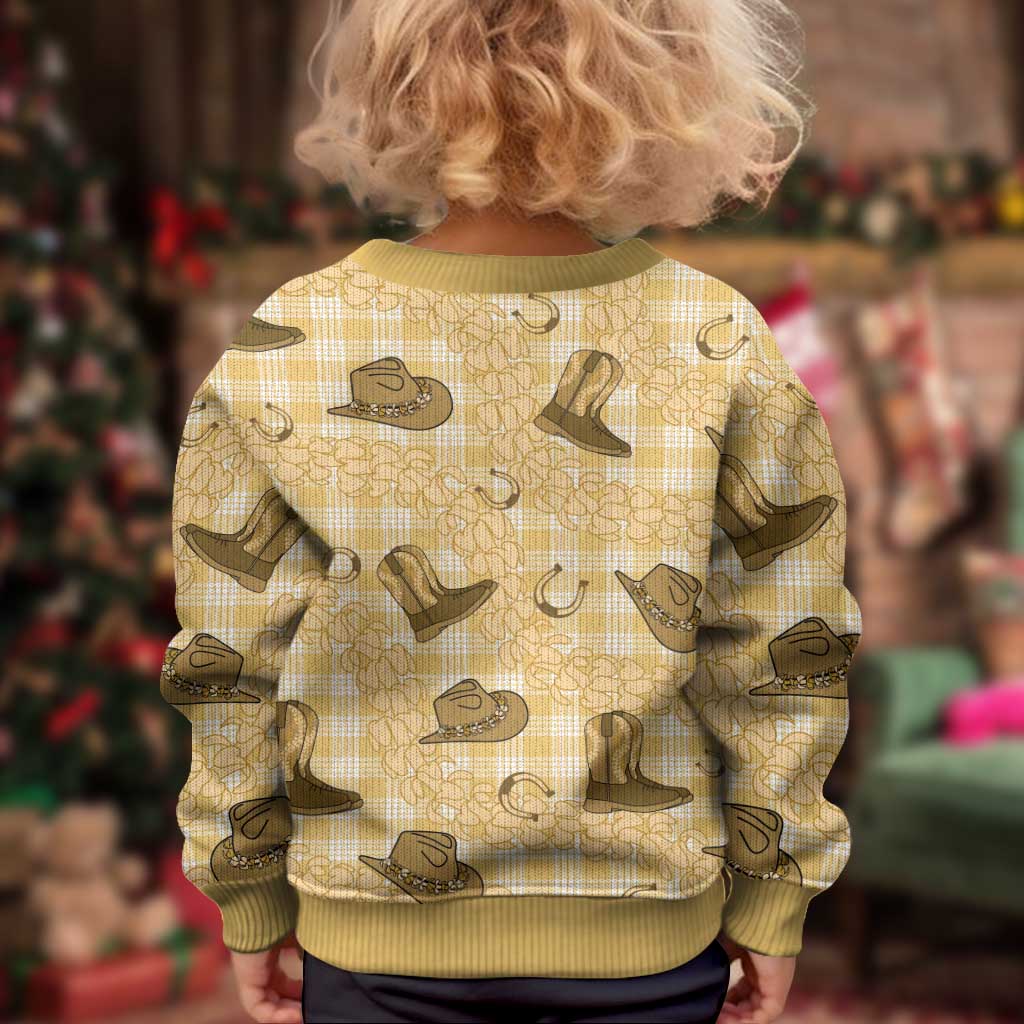 Yellow Palaka Hawaii Cowboy Kid Ugly Christmas Sweater Puakenikeni Lei Paniolo Papale Seamless Vibes LT14 - Polynesian Pride