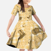 Yellow Palaka Hawaii Cowboy Kid Short Sleeve Dress Puakenikeni Lei Paniolo Papale Seamless Vibes LT14 KID Yellow - Polynesian Pride