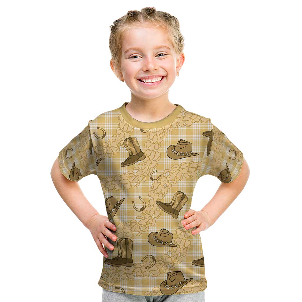Yellow Palaka Hawaii Cowboy Kid T Shirt Puakenikeni Lei Paniolo Papale Seamless Vibes LT14 Yellow - Polynesian Pride