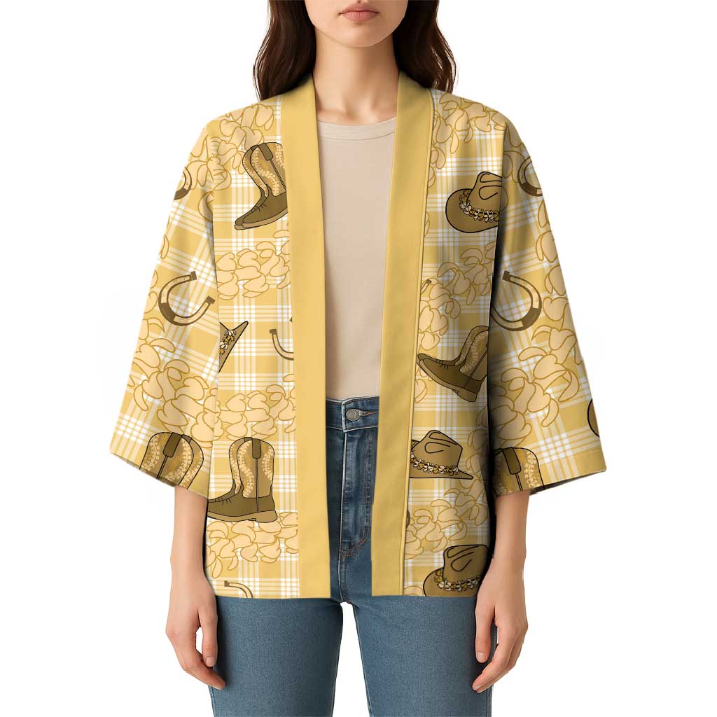 Yellow Palaka Hawaii Cowboy Kimono Puakenikeni Lei Paniolo Papale Seamless Vibes LT14 - Polynesian Pride