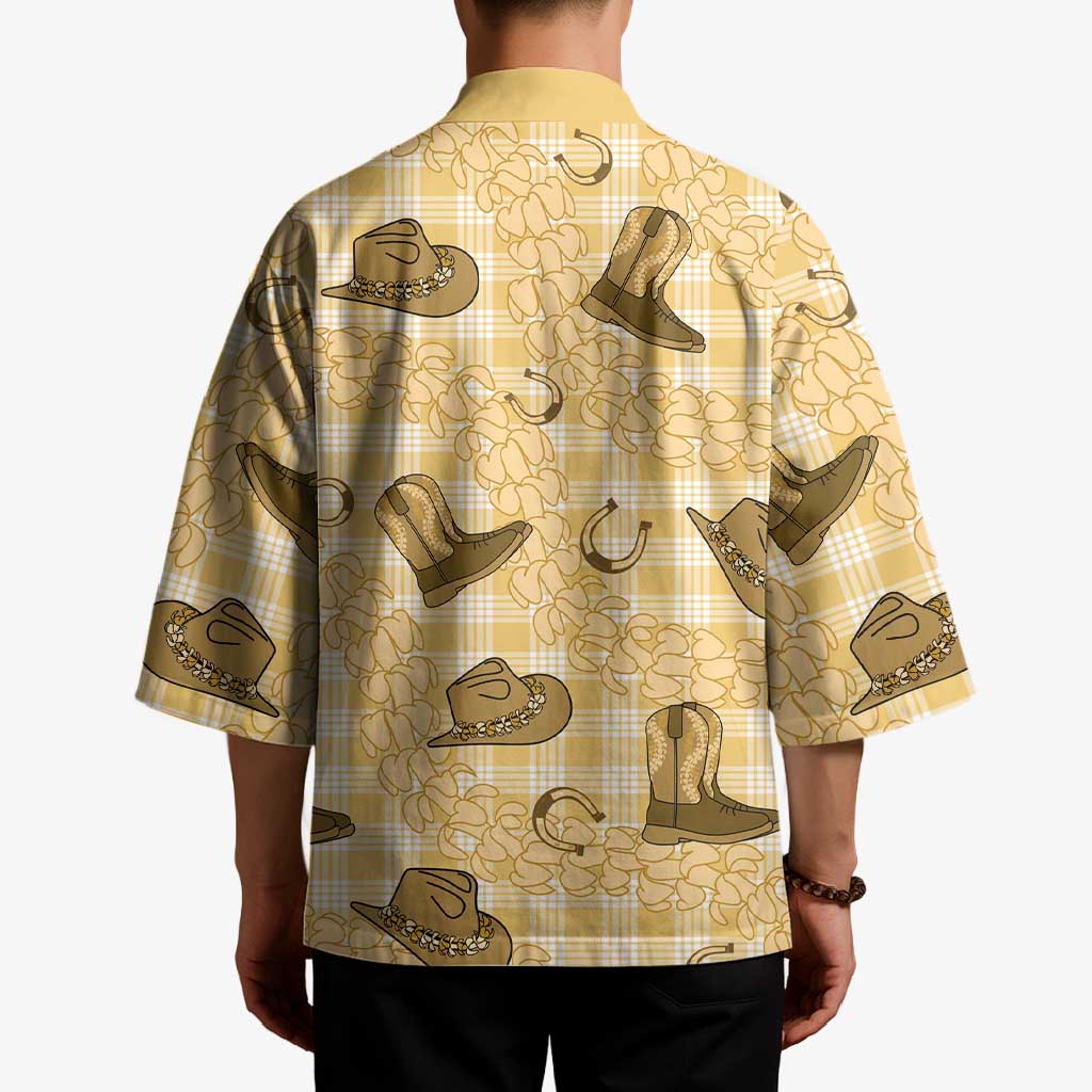 Yellow Palaka Hawaii Cowboy Kimono Puakenikeni Lei Paniolo Papale Seamless Vibes LT14 - Polynesian Pride