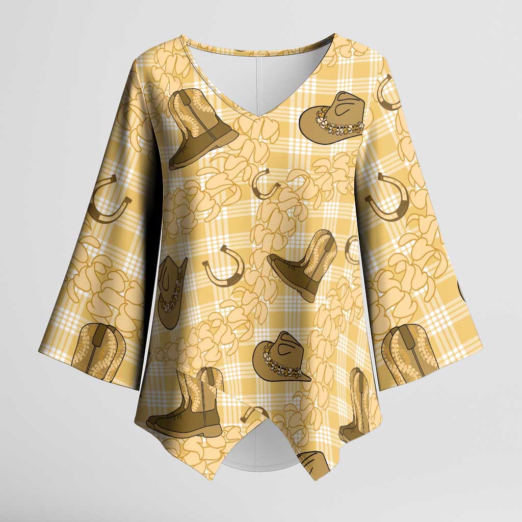 Yellow Palaka Hawaii Cowboy Kimono Sleeve Blouse Puakenikeni Lei Paniolo Papale Seamless Vibes LT14 Female Yellow - Polynesian Pride
