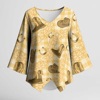 Yellow Palaka Hawaii Cowboy Kimono Sleeve Blouse Puakenikeni Lei Paniolo Papale Seamless Vibes LT14 Female Yellow - Polynesian Pride
