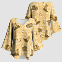 Yellow Palaka Hawaii Cowboy Kimono Sleeve Blouse Puakenikeni Lei Paniolo Papale Seamless Vibes LT14 - Polynesian Pride