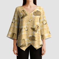 Yellow Palaka Hawaii Cowboy Kimono Sleeve Blouse Puakenikeni Lei Paniolo Papale Seamless Vibes LT14 - Polynesian Pride