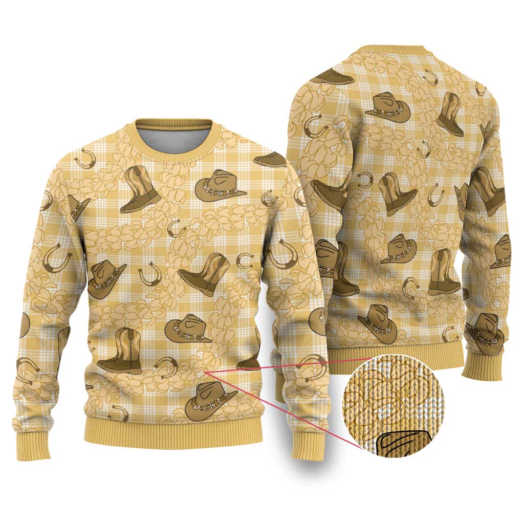 Yellow Palaka Hawaii Cowboy Ugly Christmas Sweater Puakenikeni Lei Paniolo Papale Seamless Vibes LT14 Yellow - Polynesian Pride