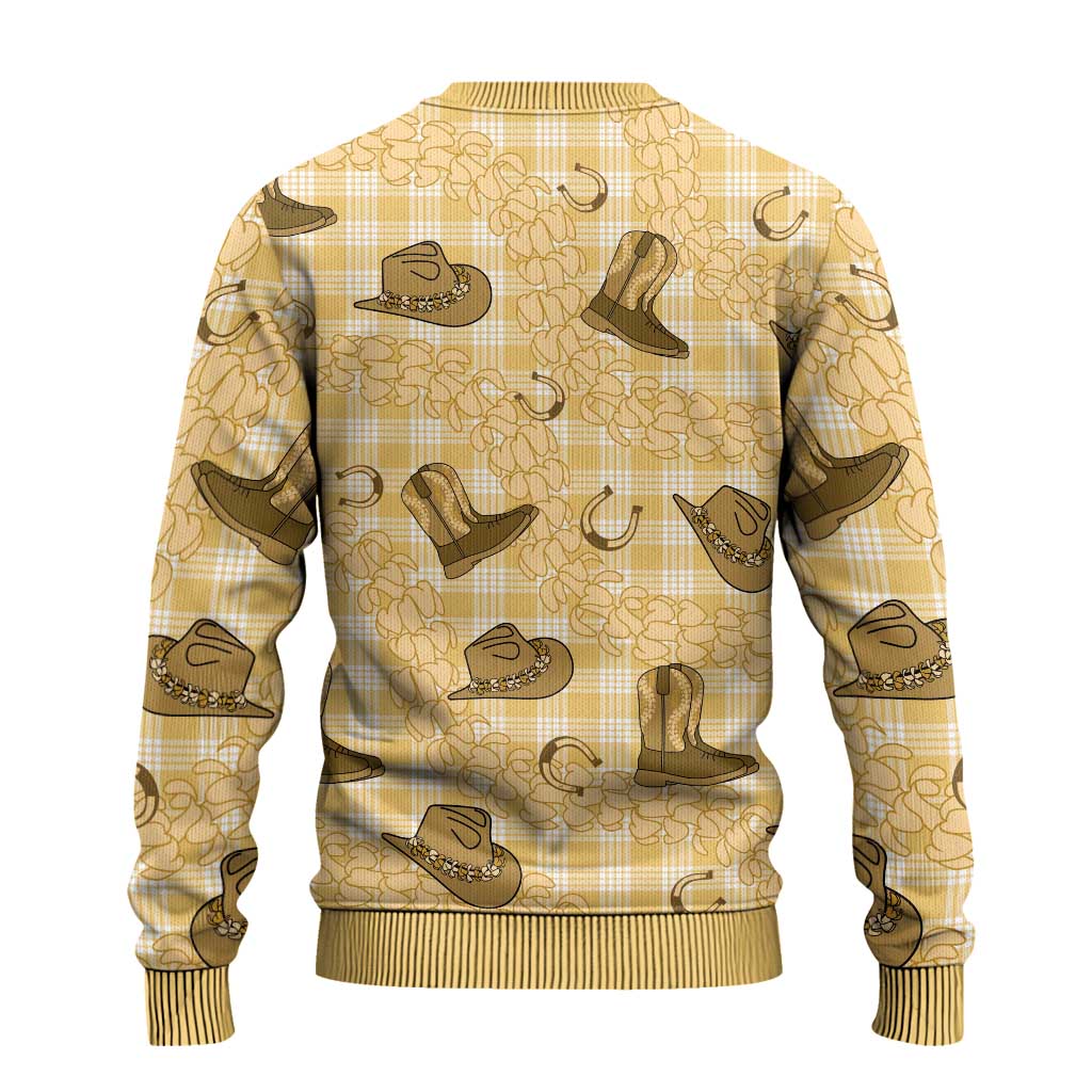 Yellow Palaka Hawaii Cowboy Ugly Christmas Sweater Puakenikeni Lei Paniolo Papale Seamless Vibes LT14 - Polynesian Pride