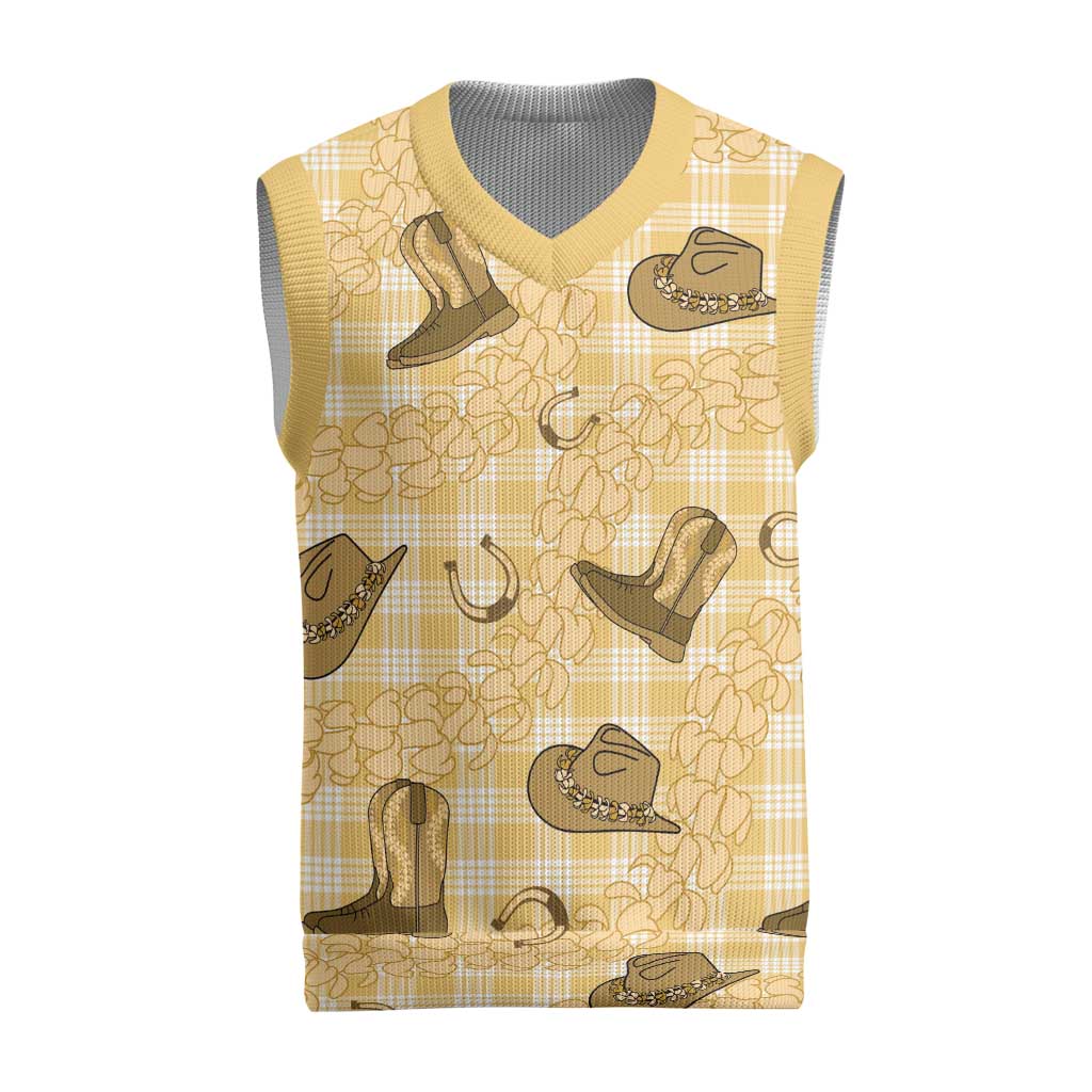 Yellow Palaka Hawaii Cowboy Christmas Knitted V-Neck Vest Puakenikeni Lei Paniolo Papale Seamless Vibes LT14 Yellow - Polynesian Pride