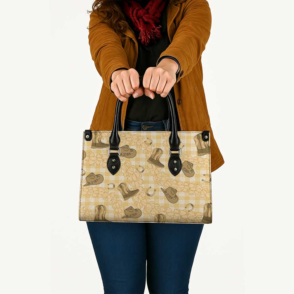 Yellow Palaka Hawaii Cowboy Leather Bag Puakenikeni Lei Paniolo Papale Seamless Vibes LT14 - Polynesian Pride