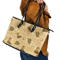 Yellow Palaka Hawaii Cowboy Leather Tote Bag Puakenikeni Lei Paniolo Papale Seamless Vibes LT14 - Polynesian Pride