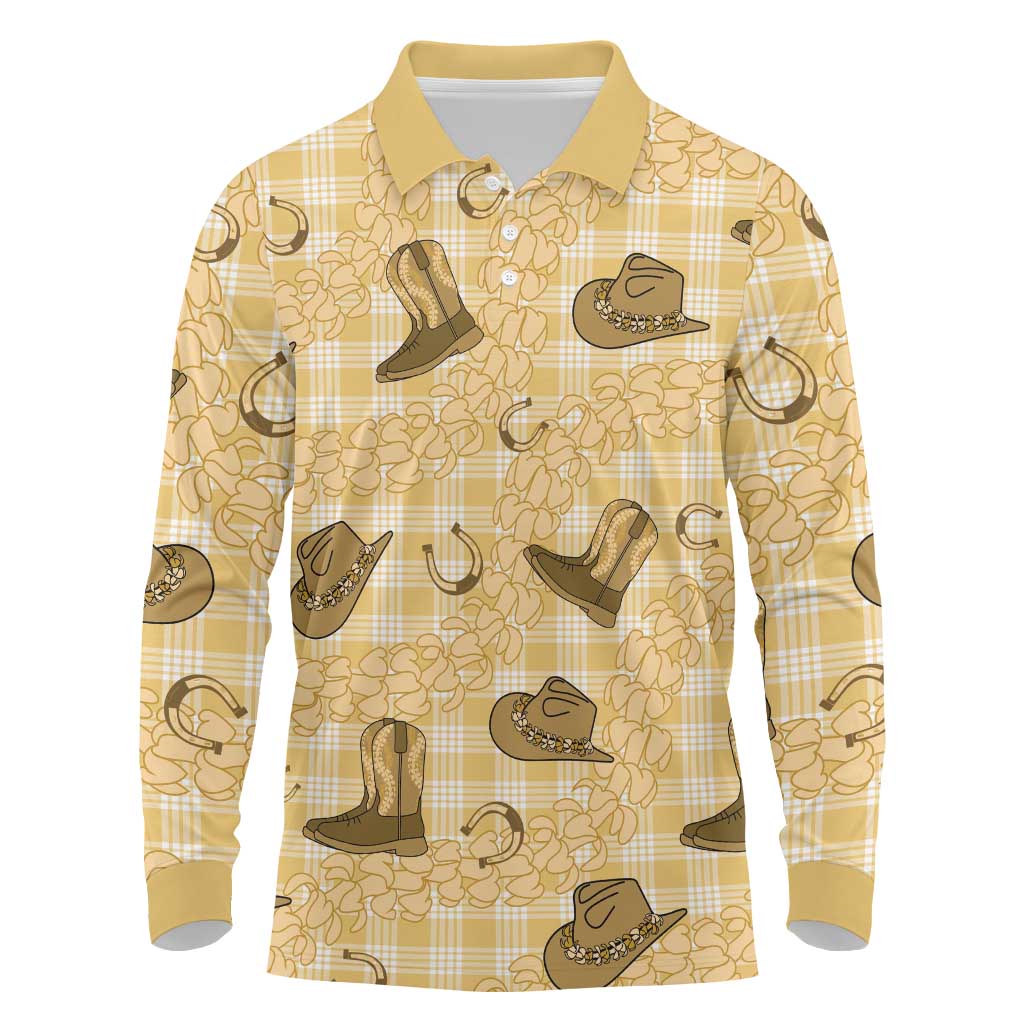 Yellow Palaka Hawaii Cowboy Long Sleeve Polo Shirt Puakenikeni Lei Paniolo Papale Seamless Vibes LT14 Yellow - Polynesian Pride