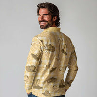Yellow Palaka Hawaii Cowboy Long Sleeve Polo Shirt Puakenikeni Lei Paniolo Papale Seamless Vibes LT14 - Polynesian Pride