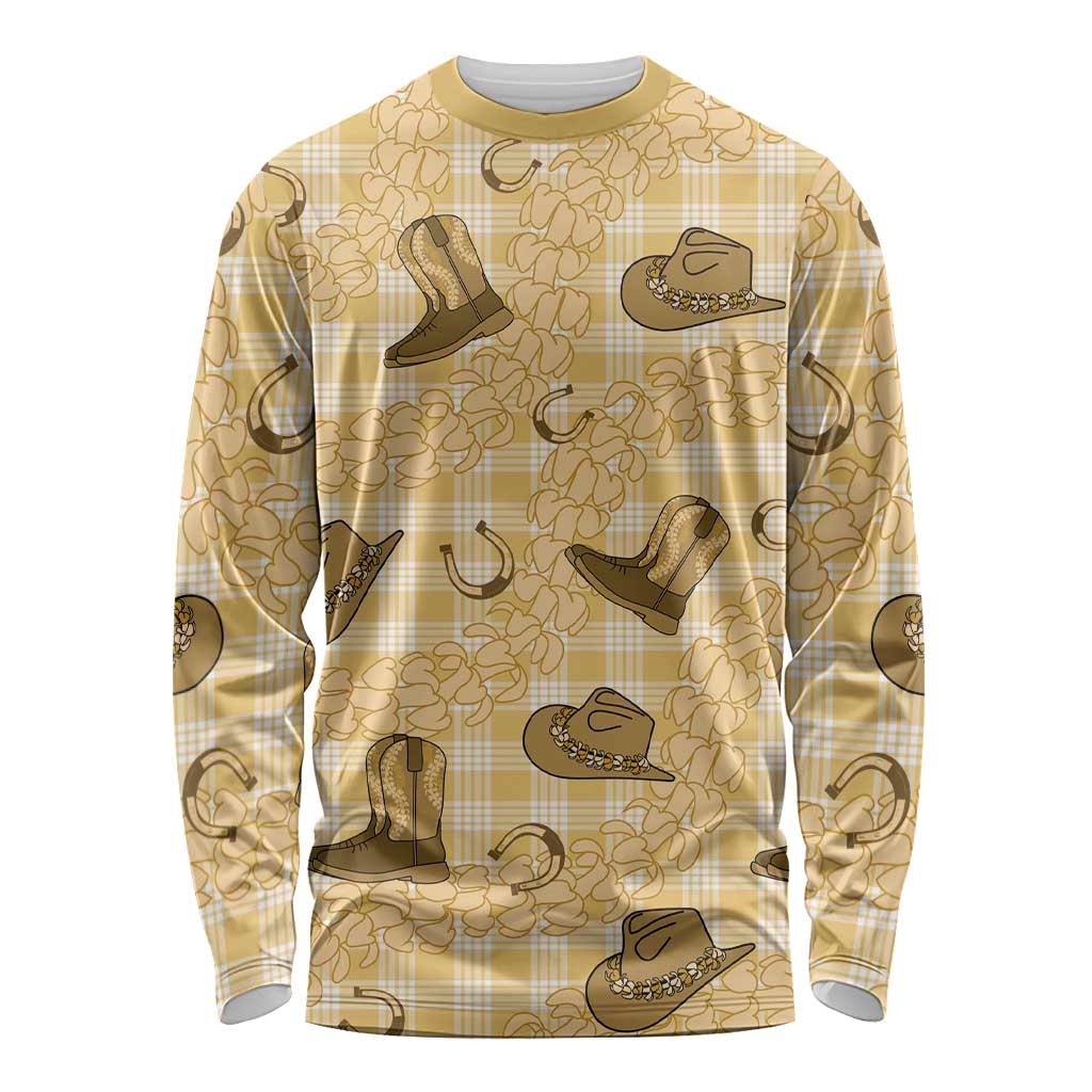 Yellow Palaka Hawaii Cowboy Long Sleeve Shirt Puakenikeni Lei Paniolo Papale Seamless Vibes LT14 Unisex Yellow - Polynesian Pride
