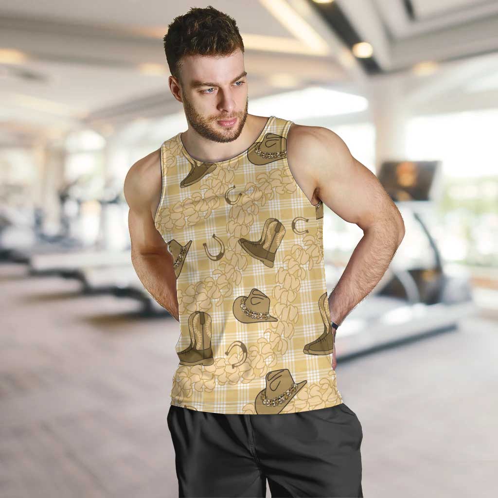 Yellow Palaka Hawaii Cowboy Men Tank Top Puakenikeni Lei Paniolo Papale Seamless Vibes - Polynesian Pride