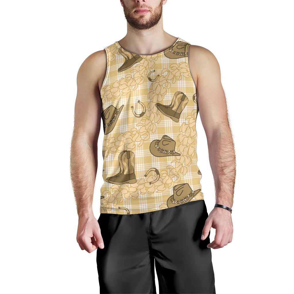 Yellow Palaka Hawaii Cowboy Men Tank Top Puakenikeni Lei Paniolo Papale Seamless Vibes LT14 - Polynesian Pride