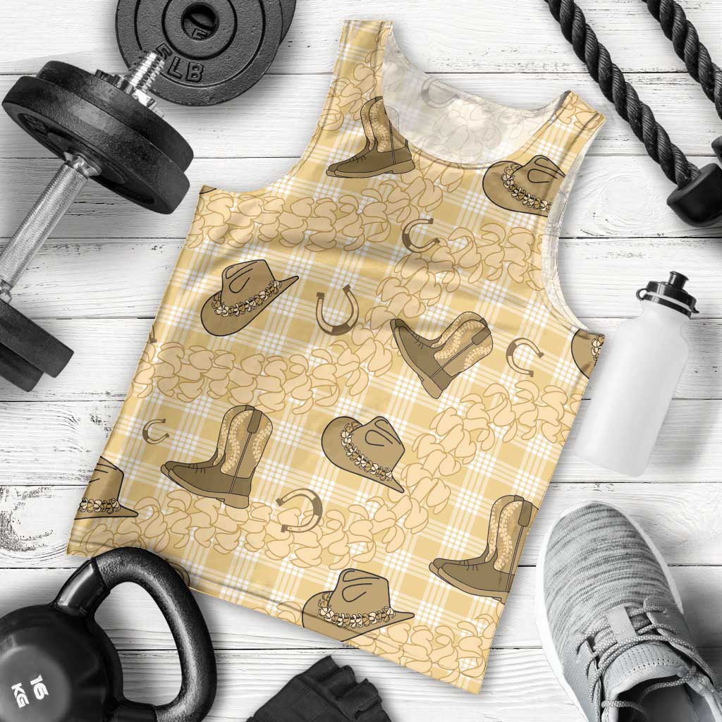 Yellow Palaka Hawaii Cowboy Men Tank Top Puakenikeni Lei Paniolo Papale Seamless Vibes LT14 - Polynesian Pride