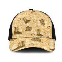 Yellow Palaka Hawaii Cowboy Mesh Trucker Cap Puakenikeni Lei Paniolo Papale Seamless Vibes LT14 One Size Black Yellow - Polynesian Pride