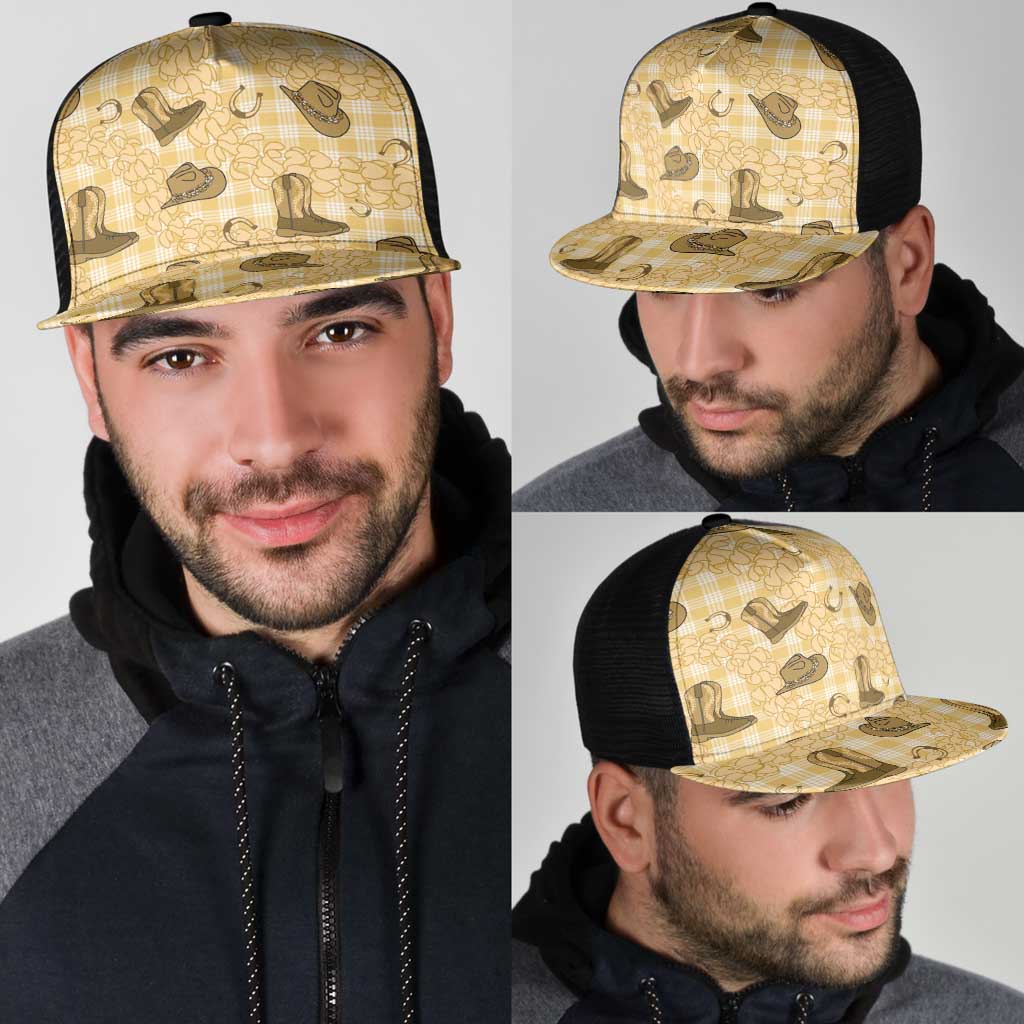 Yellow Palaka Hawaii Cowboy Mesh Trucker Cap Puakenikeni Lei Paniolo Papale Seamless Vibes LT14 - Polynesian Pride