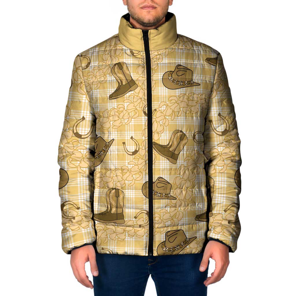 Yellow Palaka Hawaii Cowboy Padded Jacket Puakenikeni Lei Paniolo Papale Seamless Vibes LT14 Men Yellow - Polynesian Pride