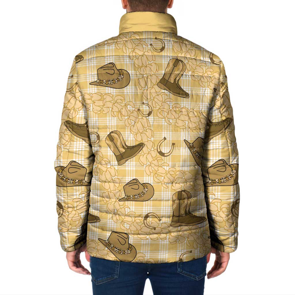 Yellow Palaka Hawaii Cowboy Padded Jacket Puakenikeni Lei Paniolo Papale Seamless Vibes LT14 - Polynesian Pride
