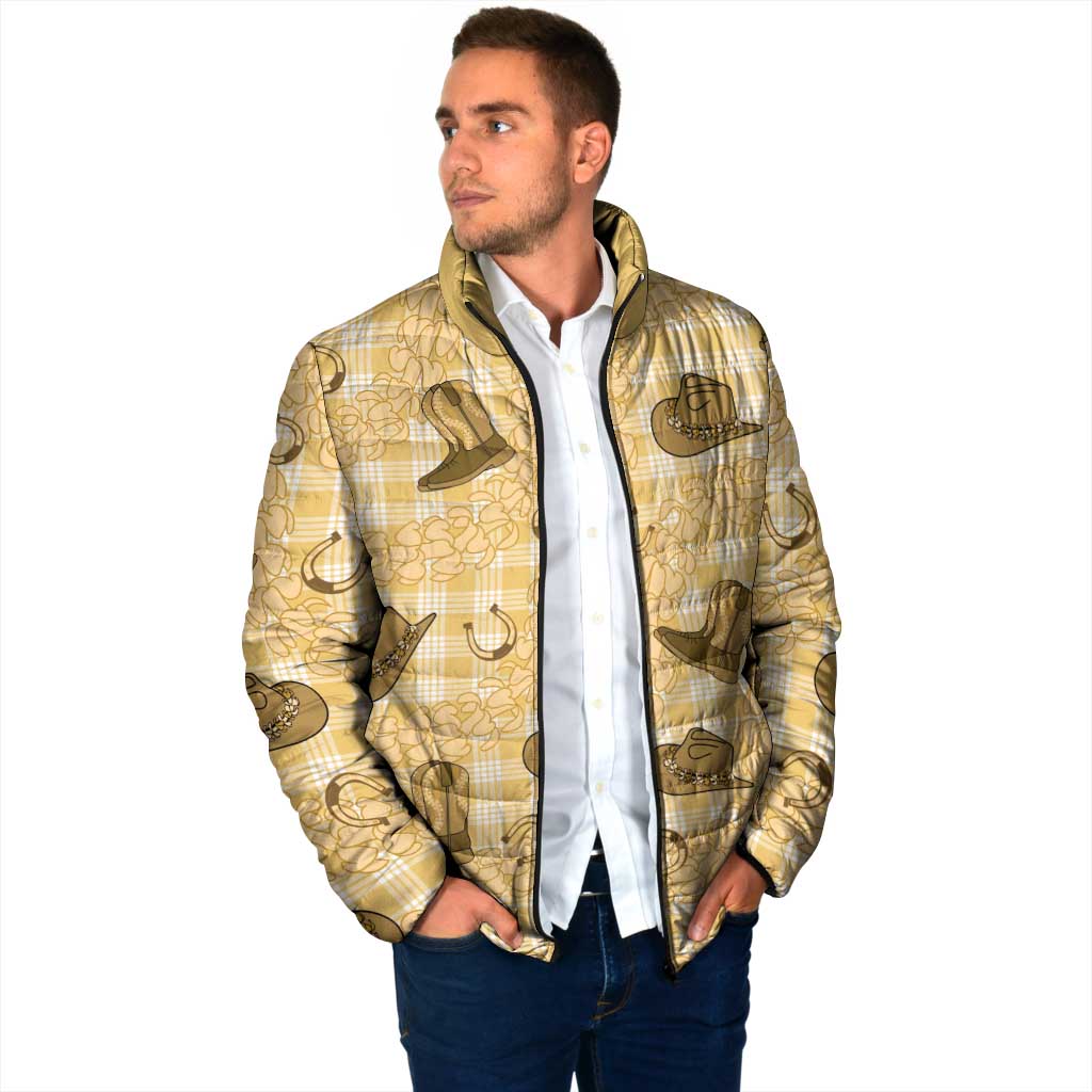 Yellow Palaka Hawaii Cowboy Padded Jacket Puakenikeni Lei Paniolo Papale Seamless Vibes LT14 - Polynesian Pride