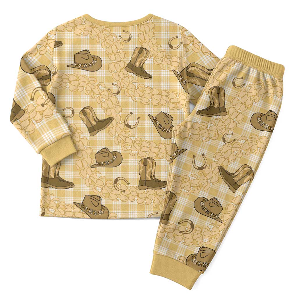 Yellow Palaka Hawaii Cowboy Christmas Pajama Set Puakenikeni Lei Paniolo Papale Seamless Vibes LT14 - Polynesian Pride