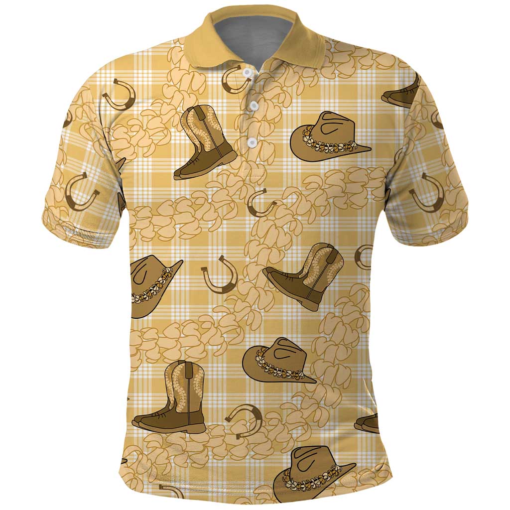 Yellow Palaka Hawaii Cowboy Polo Shirt Puakenikeni Lei Paniolo Papale Seamless Vibes LT14 Yellow - Polynesian Pride
