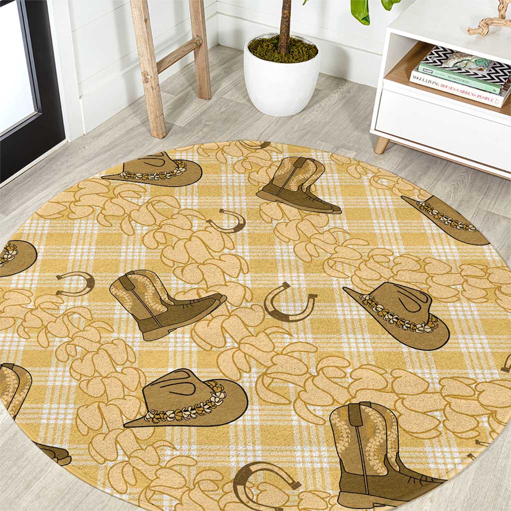 Yellow Palaka Hawaii Cowboy Round Carpet Puakenikeni Lei Paniolo Papale Seamless Vibes LT14 Yellow - Polynesian Pride