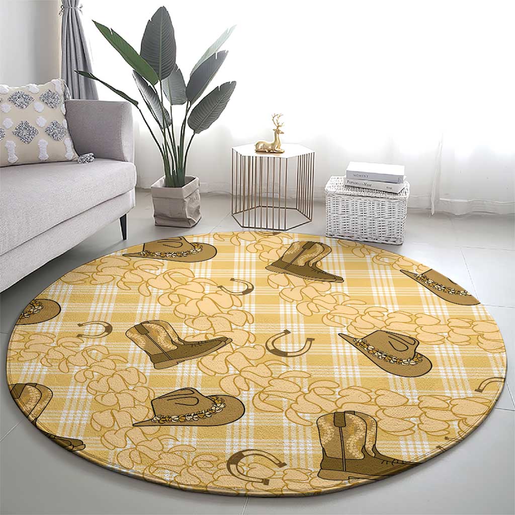 Yellow Palaka Hawaii Cowboy Round Carpet Puakenikeni Lei Paniolo Papale Seamless Vibes LT14 - Polynesian Pride