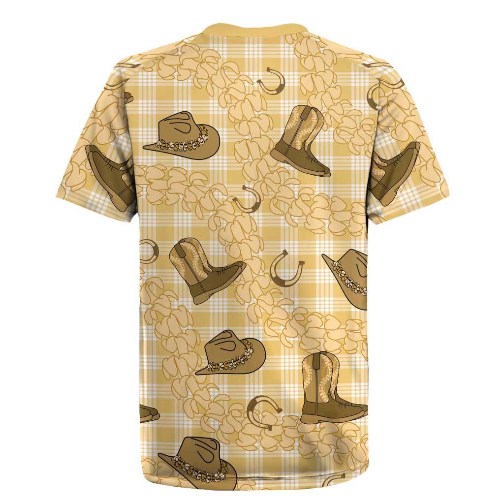 Yellow Palaka Hawaii Cowboy Rugby Jersey Puakenikeni Lei Paniolo Papale Seamless Vibes LT14 - Polynesian Pride