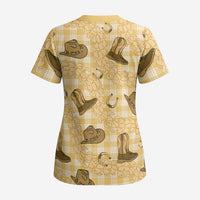 Yellow Palaka Hawaii Cowboy Scrub Top Puakenikeni Lei Paniolo Papale Seamless Vibes LT14 - Polynesian Pride