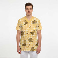 Yellow Palaka Hawaii Cowboy Scrub Top Puakenikeni Lei Paniolo Papale Seamless Vibes LT14 - Polynesian Pride