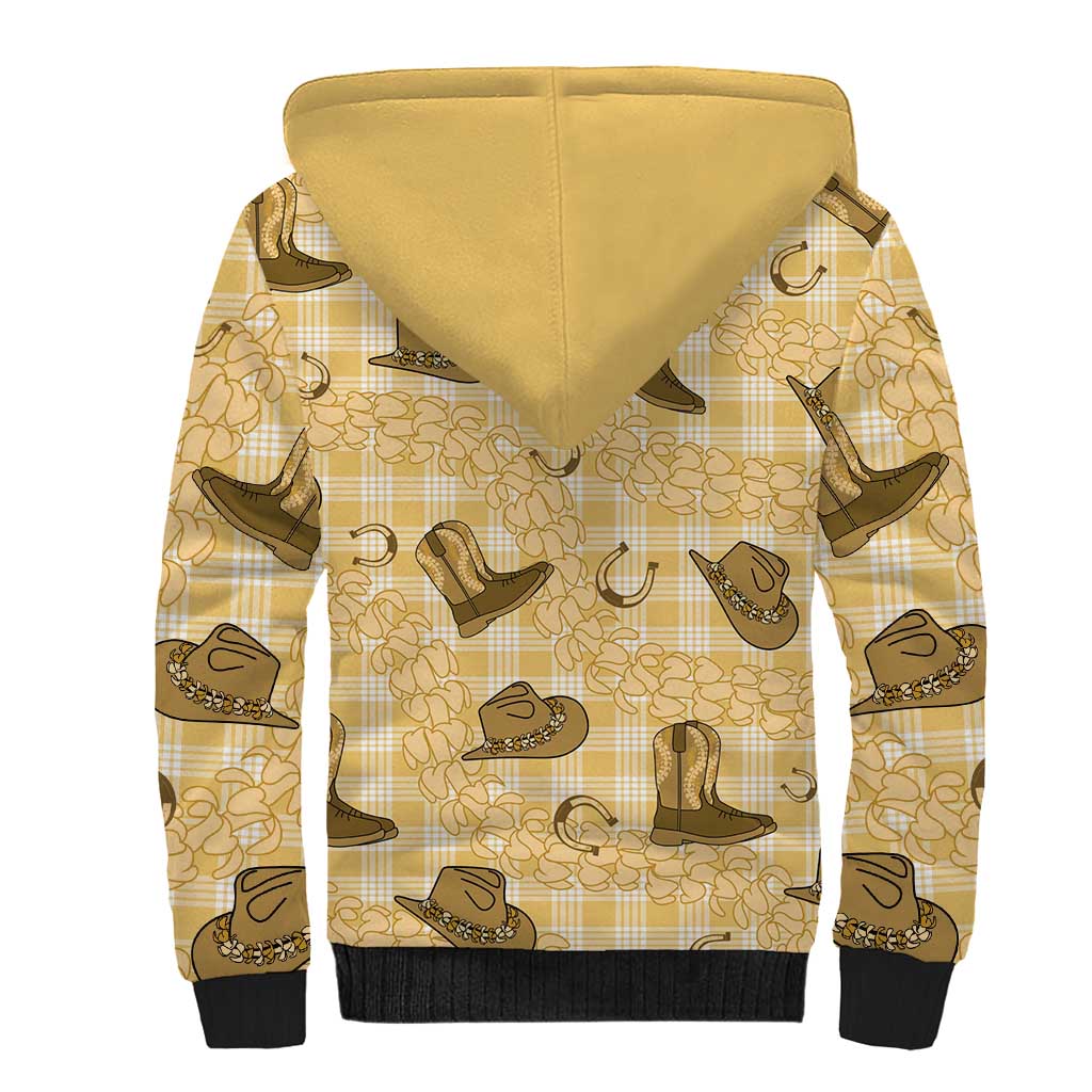 Yellow Palaka Hawaii Cowboy Sherpa Hoodie Puakenikeni Lei Paniolo Papale Seamless Vibes LT14 - Polynesian Pride