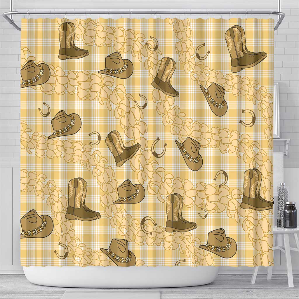 Yellow Palaka Hawaii Cowboy Shower Curtain Puakenikeni Lei Paniolo Papale Seamless Vibes LT14 - Polynesian Pride