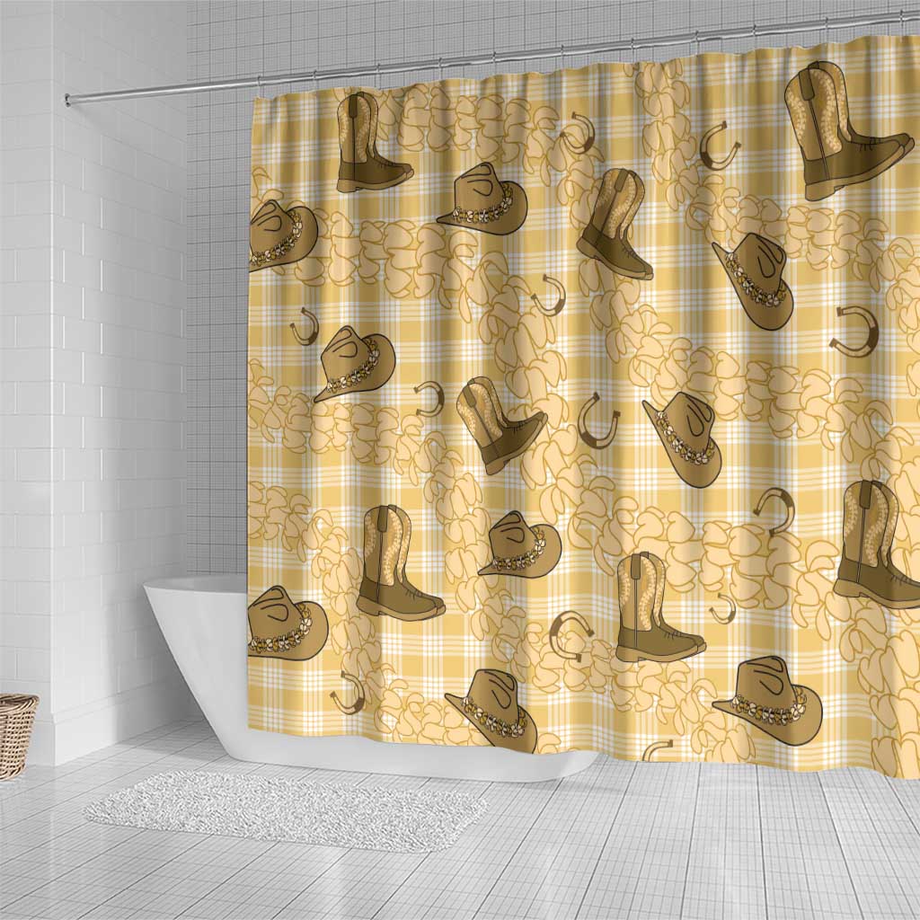 Yellow Palaka Hawaii Cowboy Shower Curtain Puakenikeni Lei Paniolo Papale Seamless Vibes LT14 - Polynesian Pride