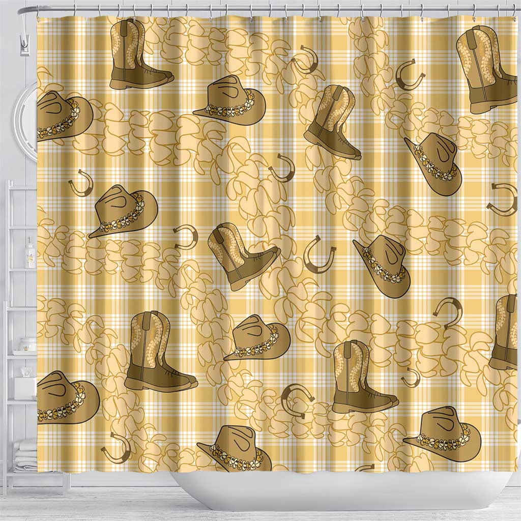 Yellow Palaka Hawaii Cowboy Shower Curtain Puakenikeni Lei Paniolo Papale Seamless Vibes LT14 - Polynesian Pride