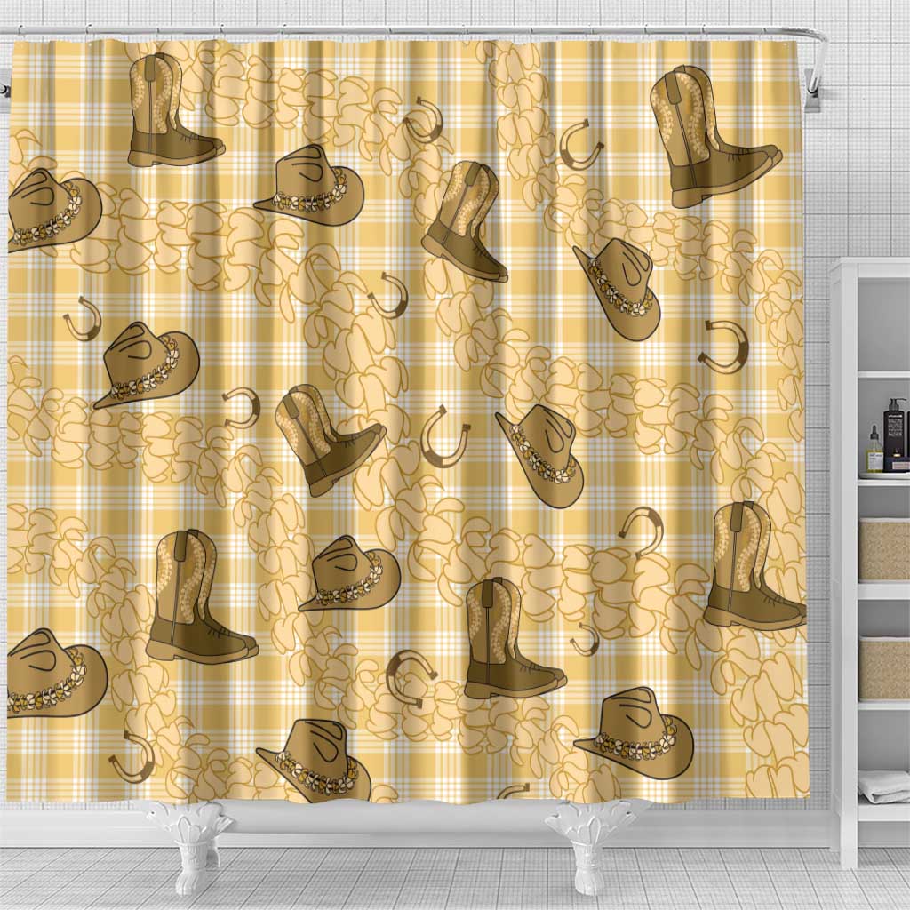 Yellow Palaka Hawaii Cowboy Shower Curtain Puakenikeni Lei Paniolo Papale Seamless Vibes LT14 - Polynesian Pride