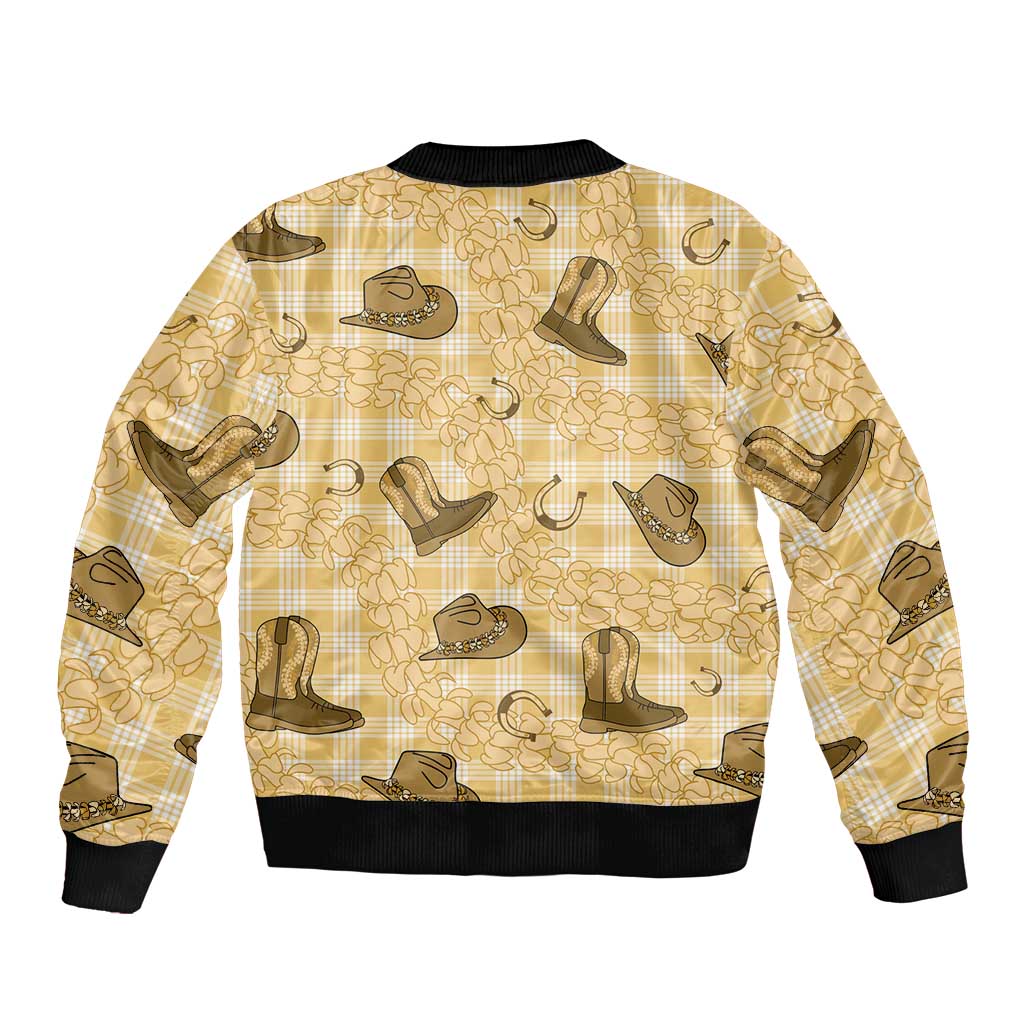 Yellow Palaka Hawaii Cowboy Sleeve Zip Bomber Jacket Puakenikeni Lei Paniolo Papale Seamless Vibes LT14 - Polynesian Pride