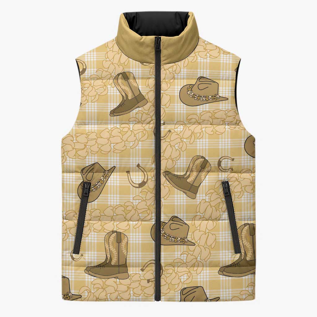Yellow Palaka Hawaii Cowboy Sleeveless Puffer Jacket Puakenikeni Lei Paniolo Papale Seamless Vibes LT14 Unisex Yellow - Polynesian Pride
