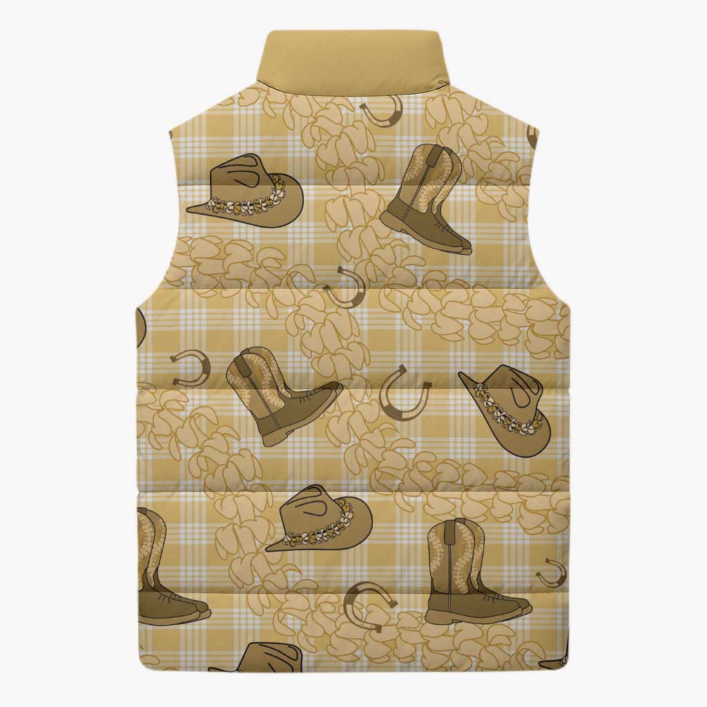 Yellow Palaka Hawaii Cowboy Sleeveless Puffer Jacket Puakenikeni Lei Paniolo Papale Seamless Vibes LT14 - Polynesian Pride