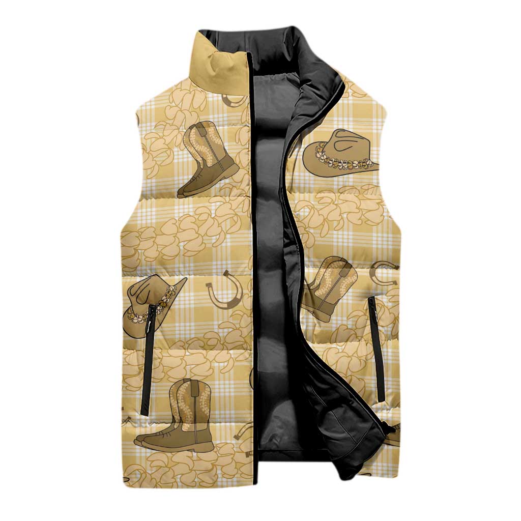 Yellow Palaka Hawaii Cowboy Sleeveless Puffer Jacket Puakenikeni Lei Paniolo Papale Seamless Vibes LT14 - Polynesian Pride