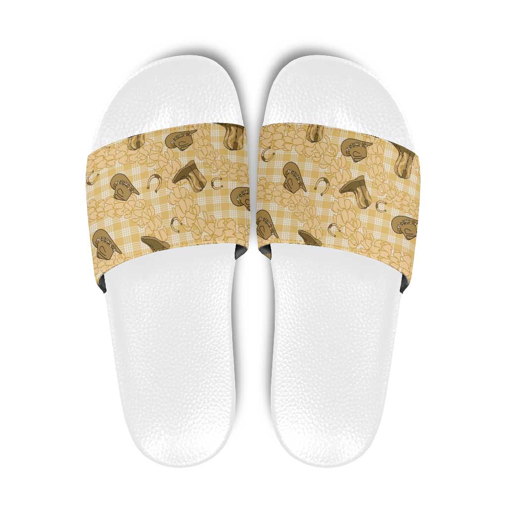 Yellow Palaka Hawaii Cowboy Slide Sandals Puakenikeni Lei Paniolo Papale Seamless Vibes LT14 Yellow - Polynesian Pride